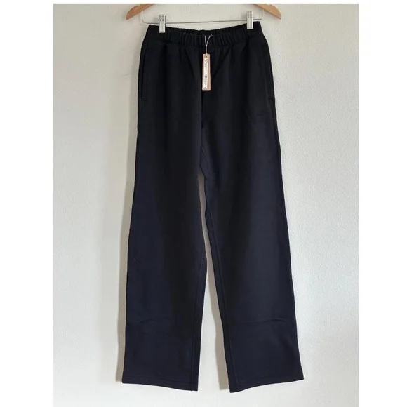 Skims Cotton Fleece Classic Straight Leg Pant in Onyx, Size XXS